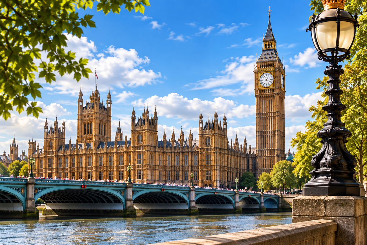 London parliament and Big Ben near riverside
