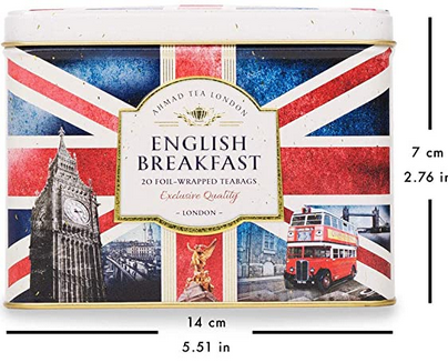 Ahmad Gift Teas- Nostalgic Union Jack Tin Caddy - English Breakfast - 20 Enveloped Tea Bags