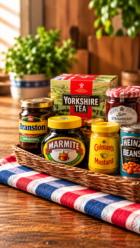Table with British Pantry goods and food items
